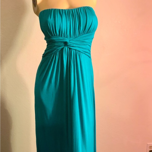 Mink brand Women’s strapless maxi dress aqua twist empire waist NWOT Sizes S M L - Picture 2 of 3